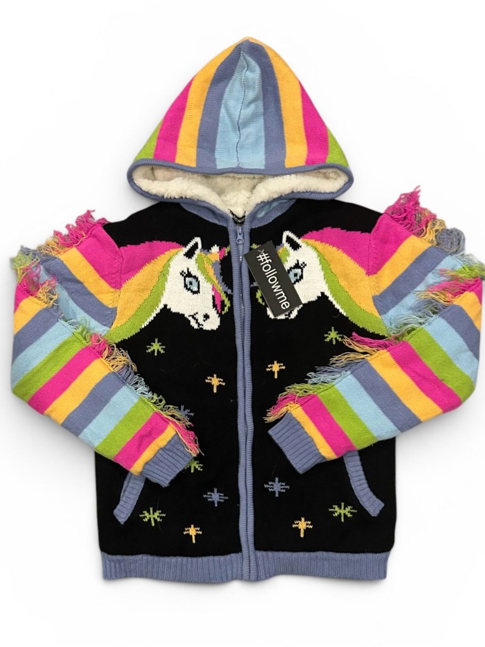 NWT Rainbow Unicorn Sherpa Lined Zipper Sweater Hoodie